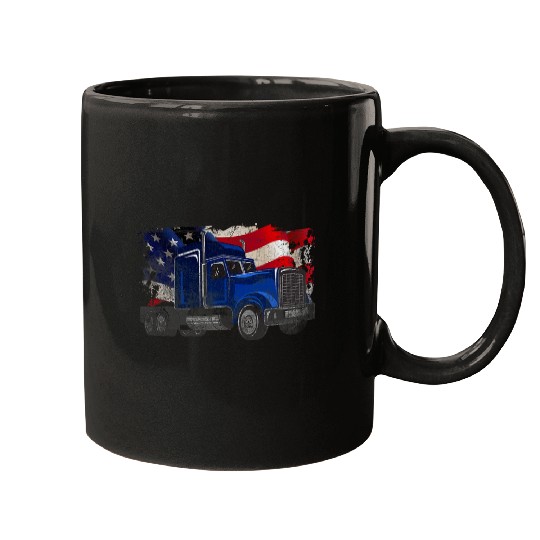 Truck Fun American Flag Semi Truck Driver 18 Wheeler Patriotic Trucker 5 Mugs