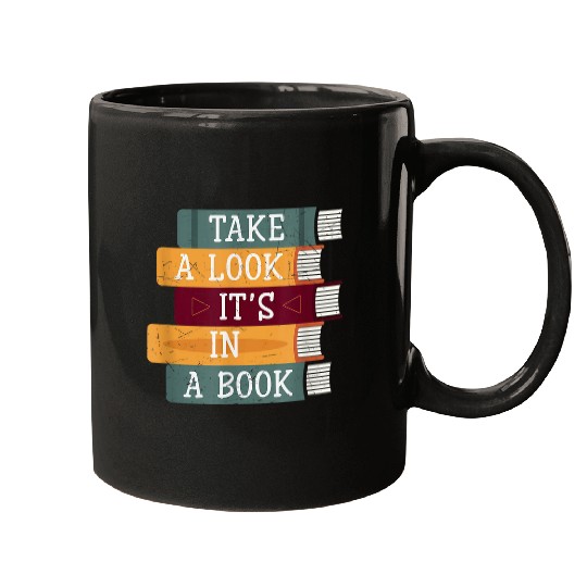 Book Fun Take A Look Its A Book Retro Rainbow Reading Bookworm 1 Mugs
