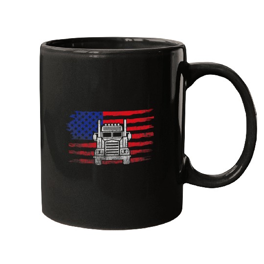 Truck Fun American Flag Semi Truck Driver 18 Wheeler Patriotic Trucker 6 Mugs