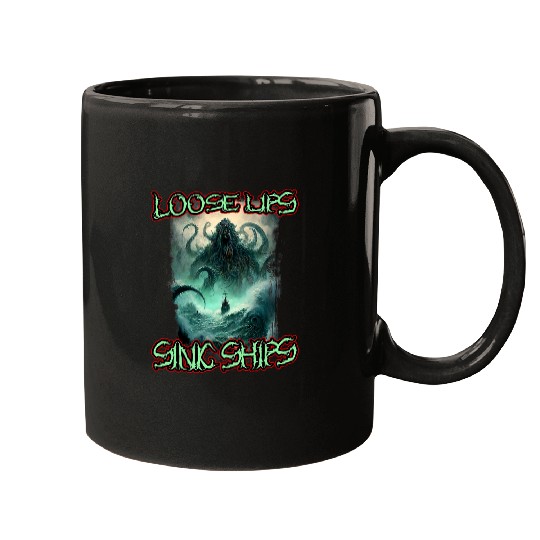 Octopus Pet Loose Lips Sink Ships Skull Kraken Octopus Death Metal Rock Mugs