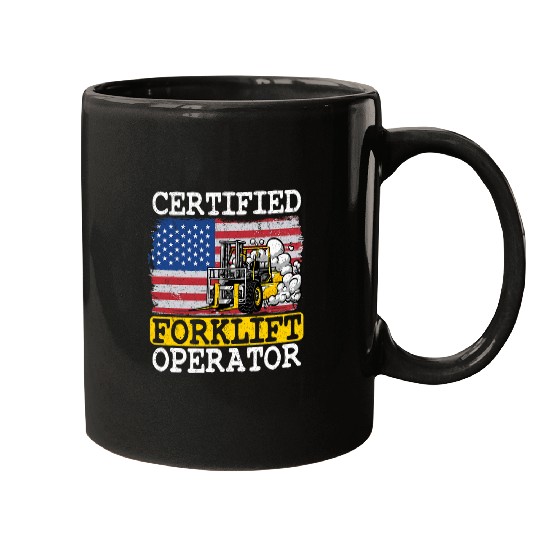 Forklift Fun Warehouse American Flag Forklift Certified Forklift Operator Mugs
