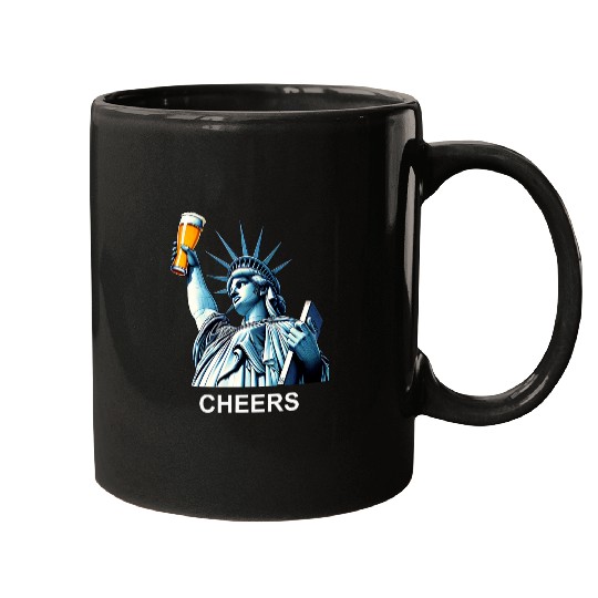 Beer Fun Cheers To America Statue Of Liberty With Beer Pint Mugs