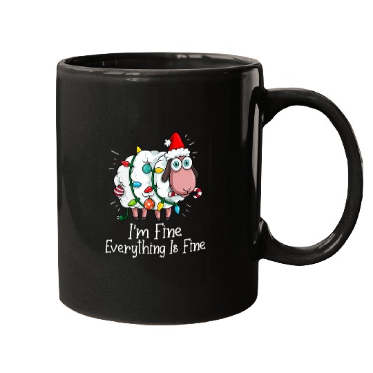 Sheep Pet xmass Lights Im Fine Everything Is Fine Christmas PJs Mugs