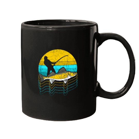 Fishing Fun Walleye Fishing Retro Freshwater Fish Fisherman Angler Mugs