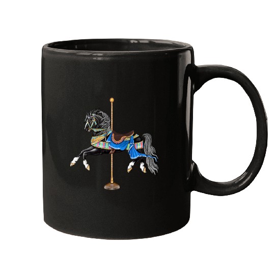 Horse Pet Black Stallion Carousel Horse 3 Mugs