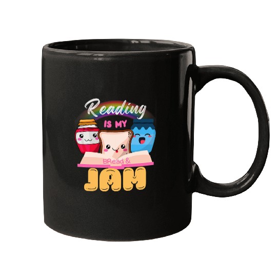 Book Fun Funny Reading is my bread and jam Cool Rainbow reading Mugs