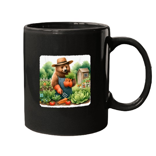 Bear Pet Bear Gardening In A Vegetable Patch Straw Hat Gloves Shed Mugs