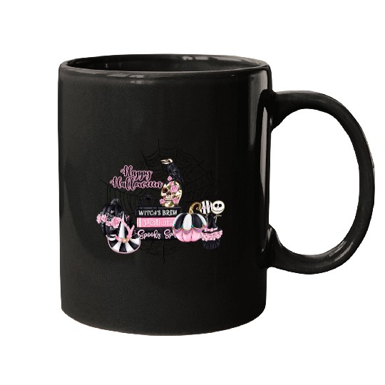 Book Fun Happy Halloween Pink October Witch Book Spider Web Fall Fun Mugs