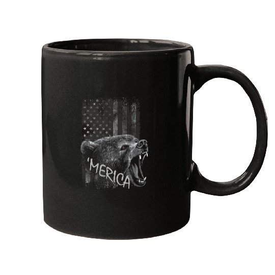 Bear Pet 4th of July Merica American Flag patriotic Grizzly Bear USA Mugs