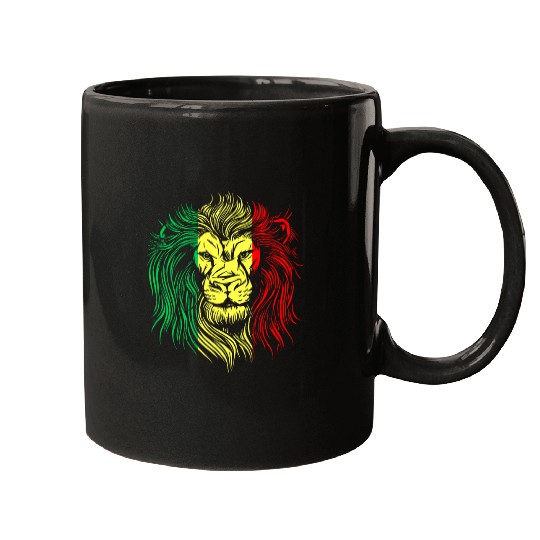 Lion Pet Face Typical Colours Style Rastafari Mugs