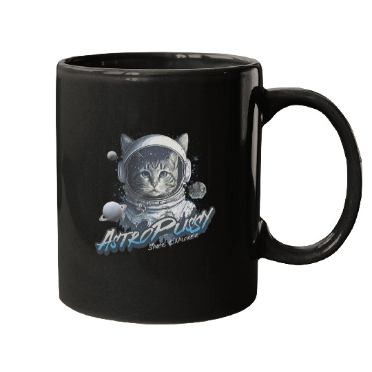 Funny Astro Pussy Cat Astronaut In Space for Men and Women Mugs