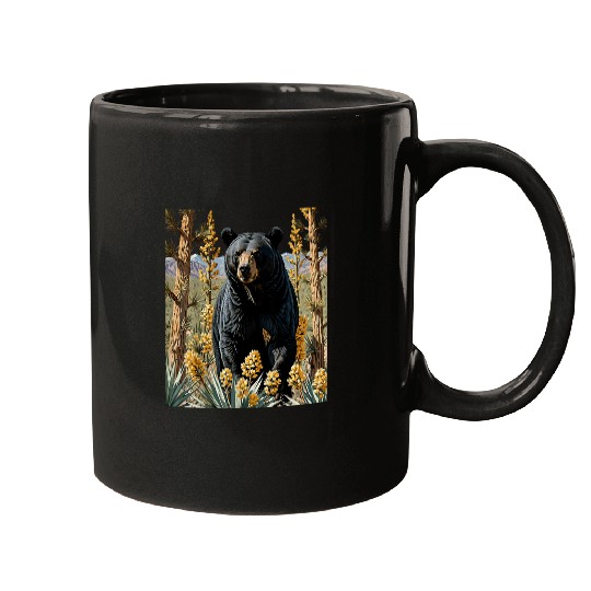 Bear Pet A Black Colored Bear Surrounded By Yucca flower New Mexico Mugs