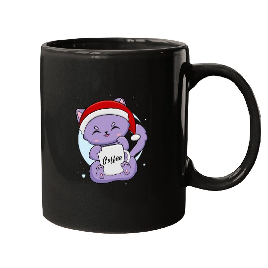 Coffee Fun Moka black cats Kitten Anime Chibi Neko Christmas Cup Mugs