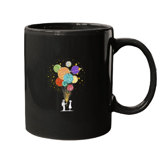 Astronaut Job Holding Planet Balloons Solar System Graphic Mugs