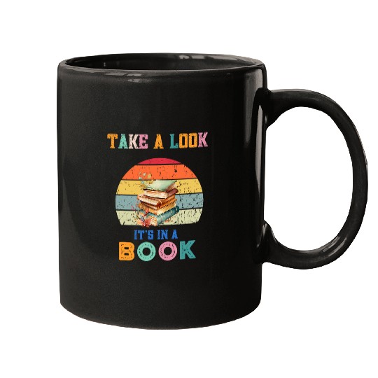 Book Fun Take a look its in a book retro rainbow reading librarian Mugs