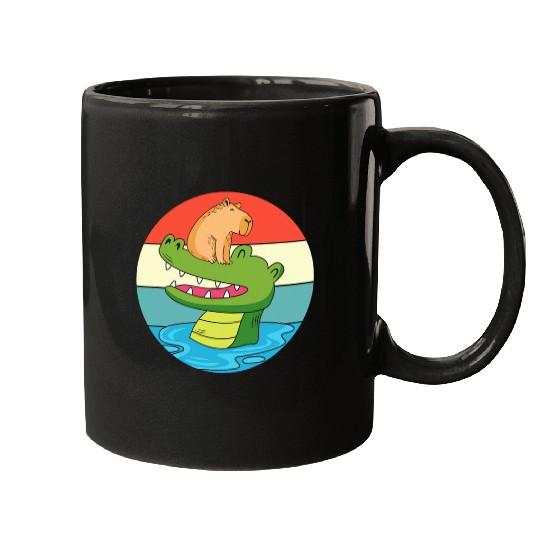 capybaras Pet vintages Animal Print capybaras Riding Crocodile Mugs