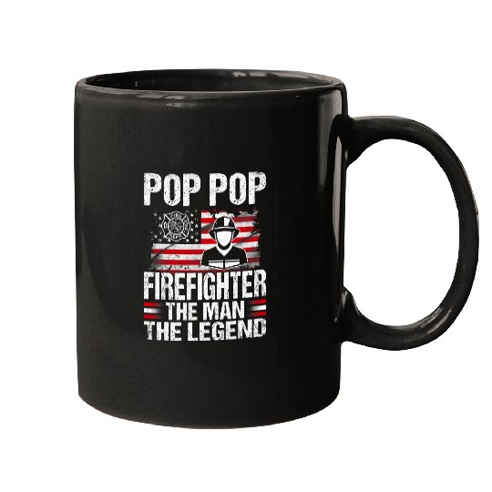 Firefighter Job Pop Pop Firefighter The Man The Legend Retro USA Flag Mugs
