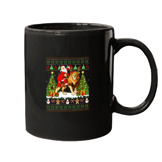Lion Pet Funny Lighting Ugly Santa Riding Mountain Lion Christmas Mugs