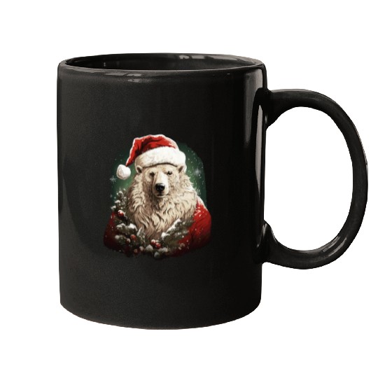 Bear Pet Cute Santa Polar Bear Christmas Snowflakes Mugs