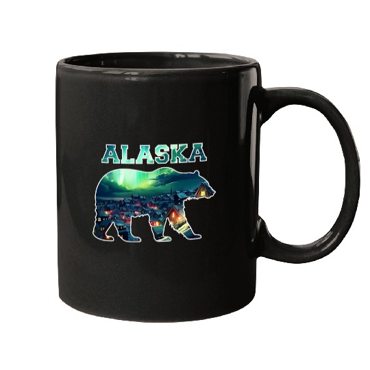 Alaskan Bear Northern Lights Aurora Borealis Nature Sky 4 Mugs