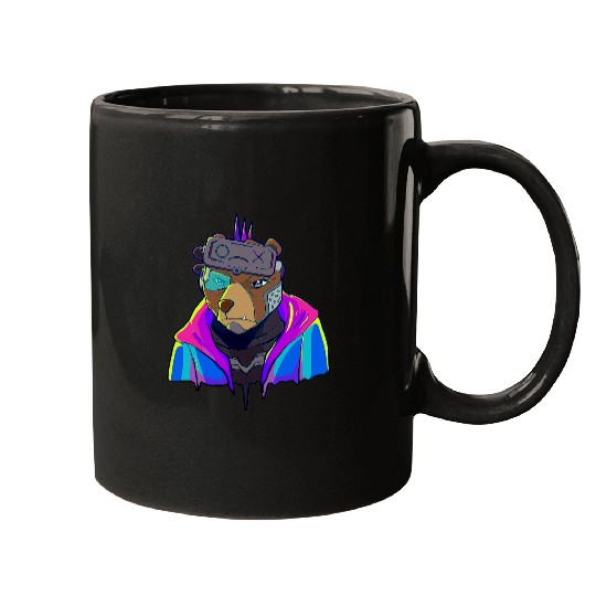 Bear Pet Cyber Vaporwave Aesthetic Futuristic Bear Robot Mugs
