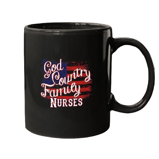 nurses Job God Family Country Patriotic USA Flag Mugs