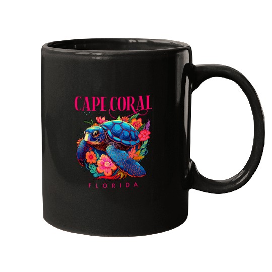 Turtle Pet Cape Coral Florida Floral Beach Turtle Souvenir Mugs