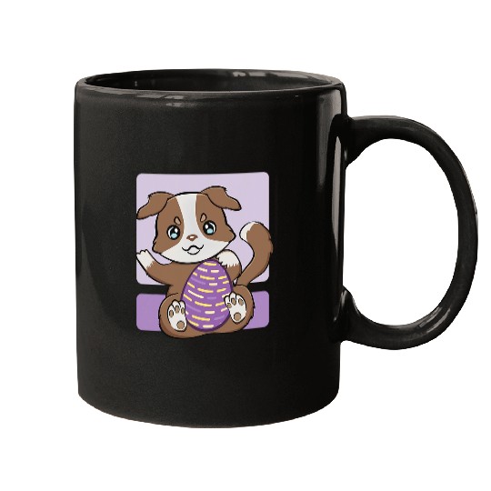 Australian Shepherd With Egg Cute Anime Happy Easter Day Mugs