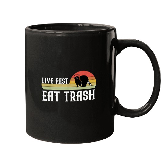 Raccoon Pet Funny Trendy Retro Raccoon Live Fast Eat Trash Panda 3 Mugs