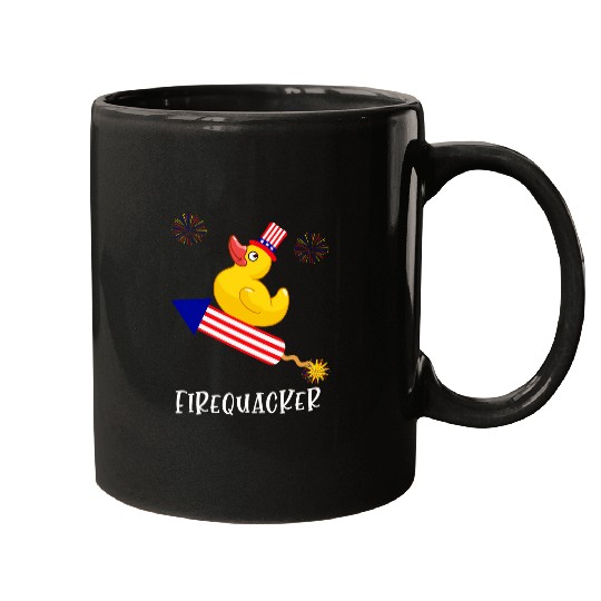 Duck Pet Fourth of July Firequacker Rubber Duckie Duck USA Patriotic Mugs