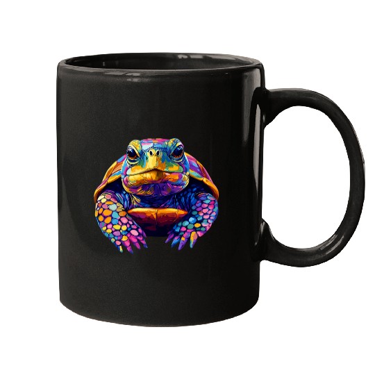 Turtle Pet Colorful Box Turtle Pond Animal Lover Men Women Black Mugs