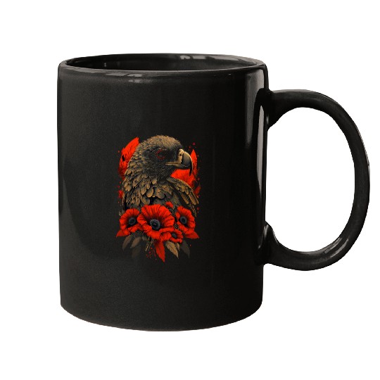 Memorial Day Red Poppy Flower Eagle USA Flag 4th of July Mugs