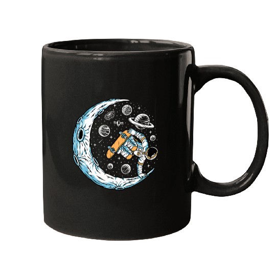 Astronaut Skeletons Skateboarding On Moon In Space Skateboard Mugs