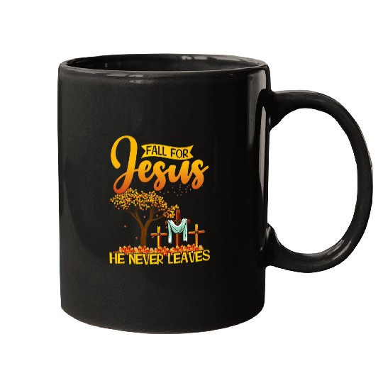 Lion Pet Jesus Fall for Jesus he never leaves God lion cross autumn Mugs
