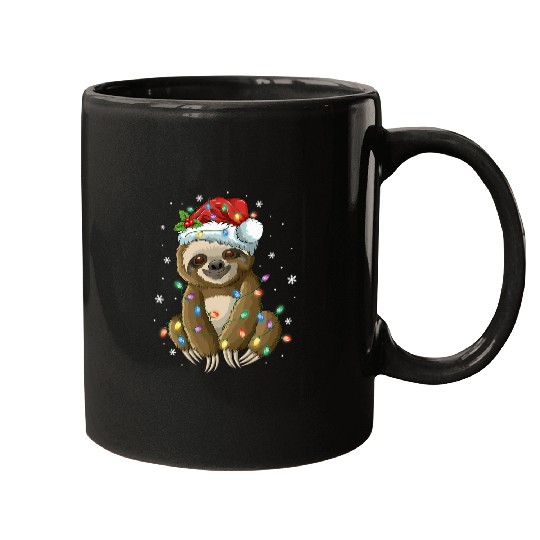 Sloth Pet christmas tree lights santa hat pajama xmas Mugs