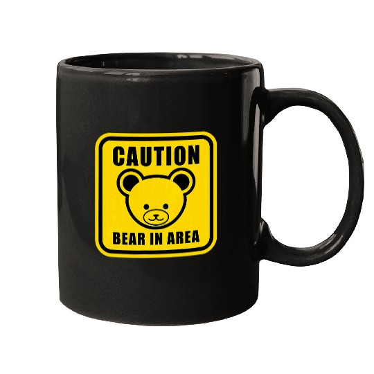 Bear Pet Warning Cute Teddy Bear Black Yellow Vector Art Mugs