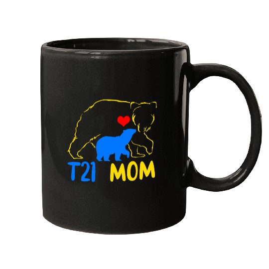 Bear Pet T21 Mom Bear Down Syndromes Awareness Yellow Blue Ribbon Mugs