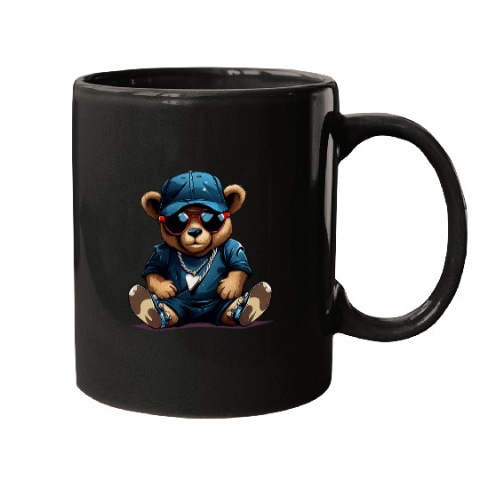Bear Pet Urban Teddy Bear East Coast Gangsta Style Hat and Sunglasses Mugs