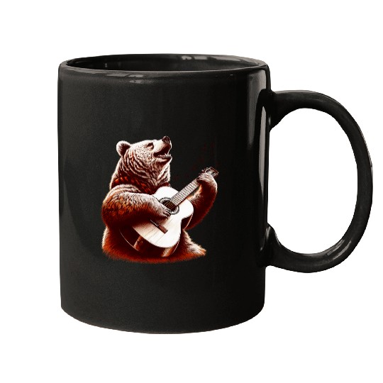 Bear Pet Bear Playing Guitar Funny Rock Music Guitar Mugs
