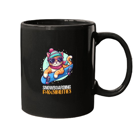 Funny Cat Loves Snowboarding Winter Sport Snow Mugs