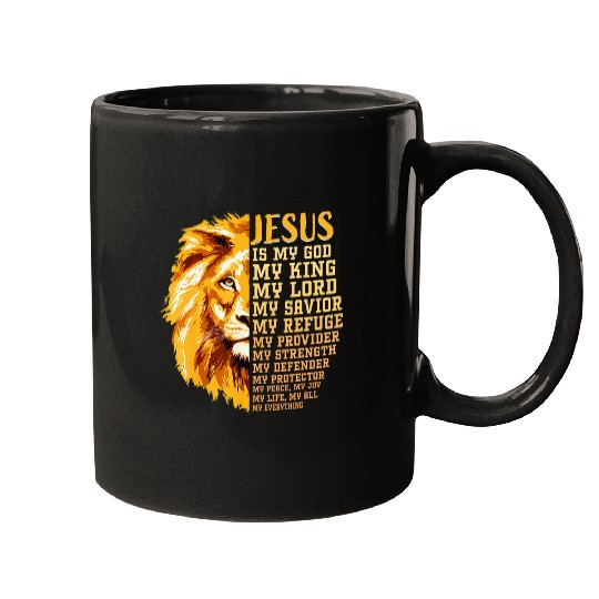 Lion Pet Jesus Is My God My King Black History Month BLM Melanin Lion Mugs