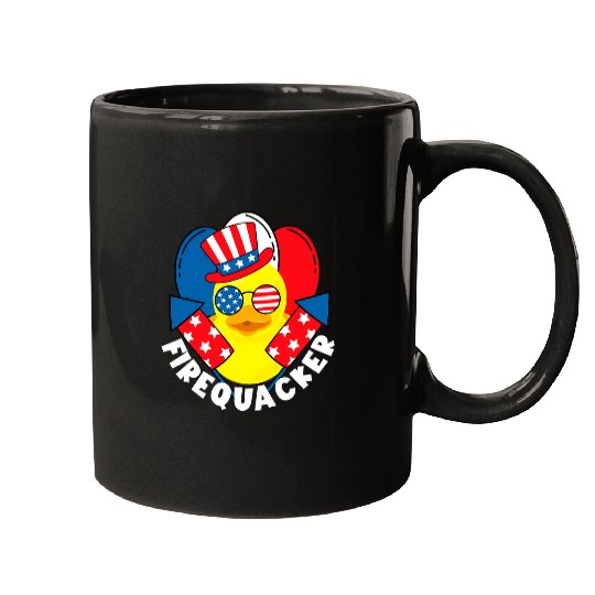 Duck Pet Firequacker Funny 4th of July Firecracker Kid Rubber Duck Mugs