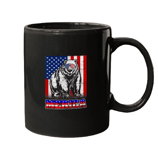 Bear Pet Bear Merica American Flag Animal Patriotic July 4th USA Mugs