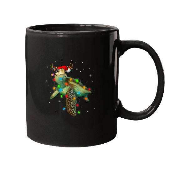 Turtle Pet christmas lights santa hat merry christmas 2 Mugs