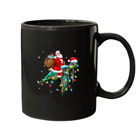 Turtle Pet christmas lights santa hat merry christmas 14 Mugs