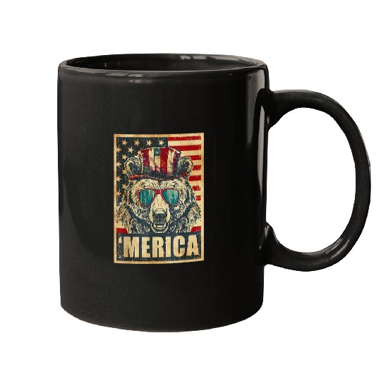 Bear Pet Bear Merica vintages American Flag 4th Of July Mugs