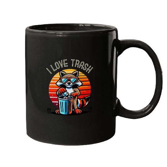 Raccoon Pet Funny Retro Raccoon Sunglasses I Love Trash Garbage Lovers Mugs