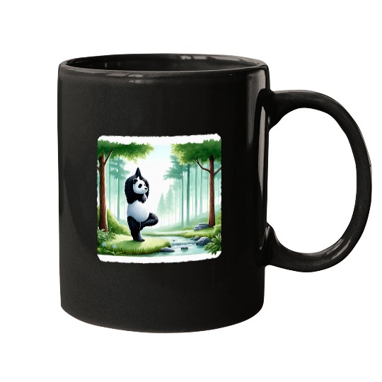 Panda Pet Practicing Yoga In A Forest Clearing Trees Stream Mugs