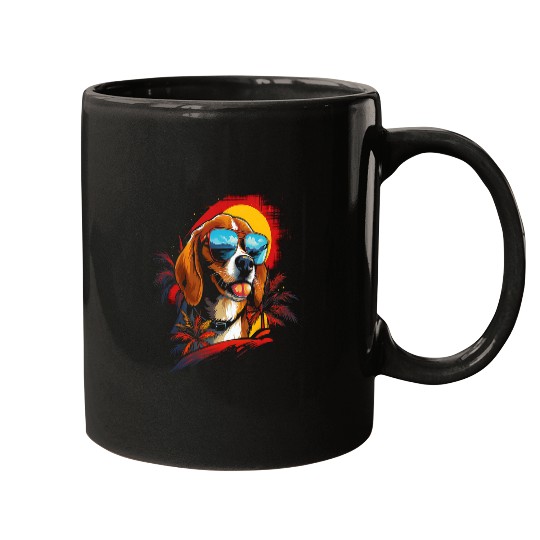 Beagle Puppy Dog wearing Sun Glasses in Shades on vacation 1 Mugs