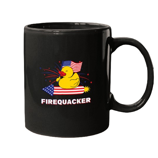 Duck Pet Funny 4th July Firequacker Rubber Duck Riding A Firework Mugs